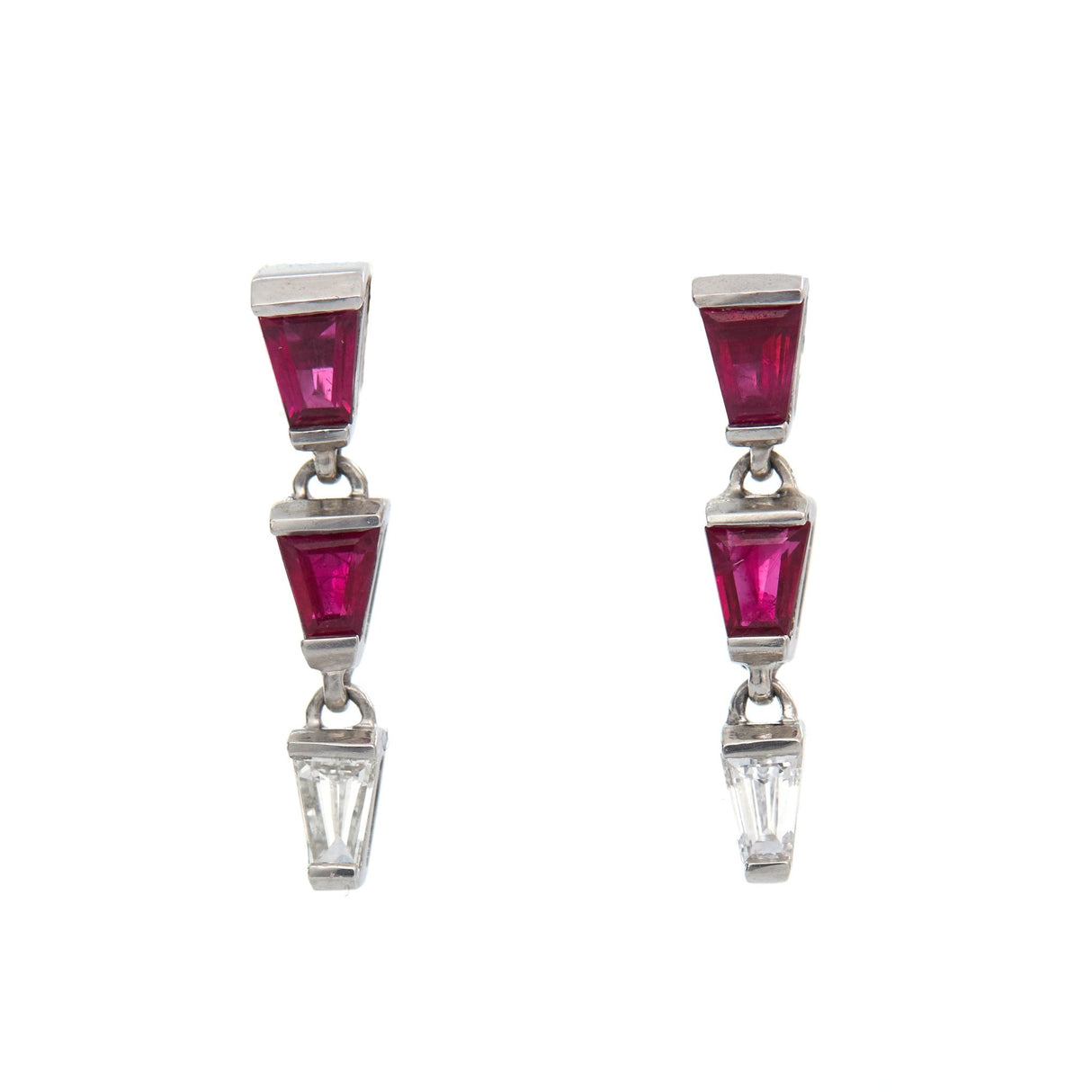 Ruby & Diamond Platinum Earrings