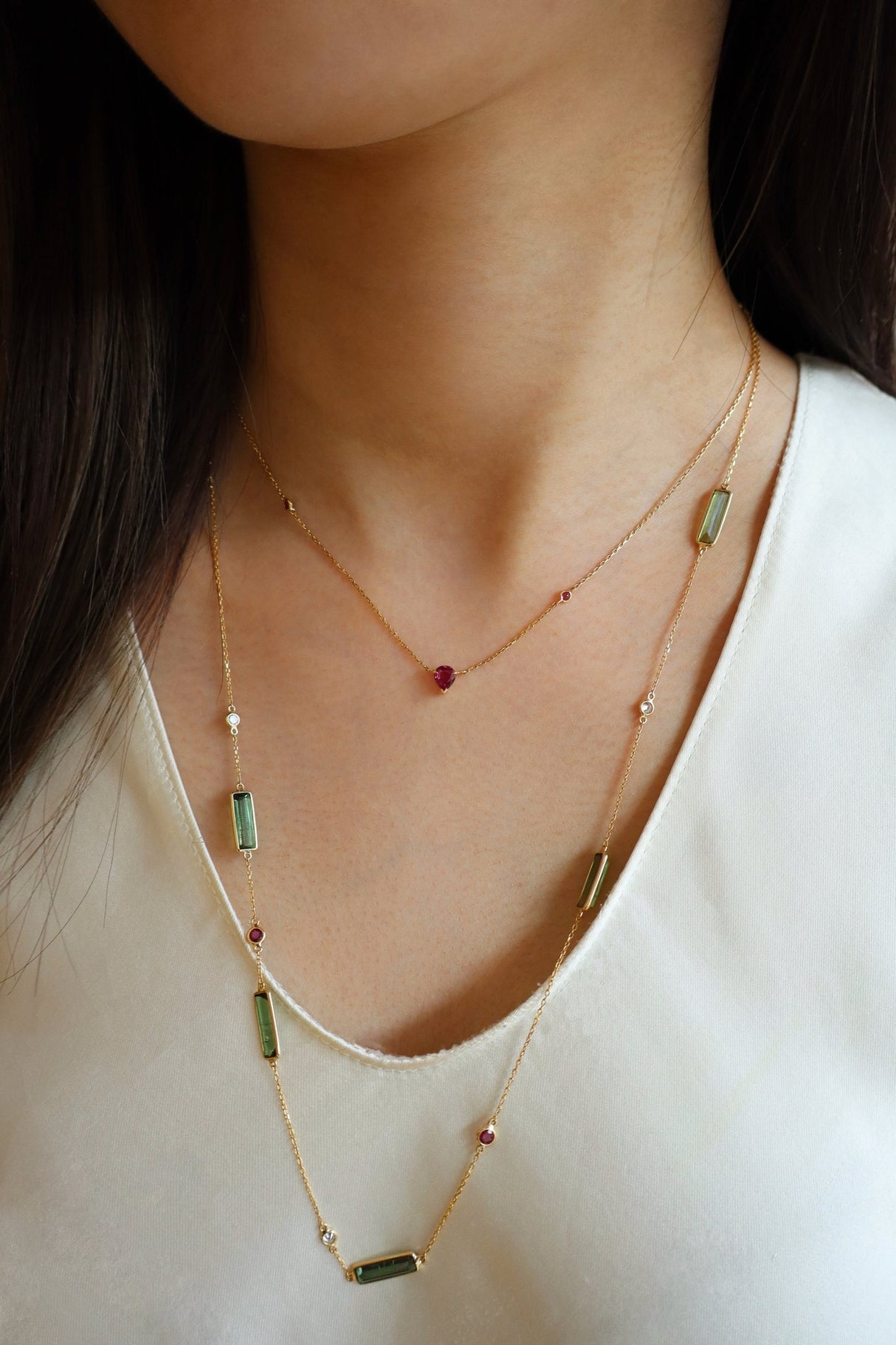 Tourmaline Ruby & Diamond Candy Necklace