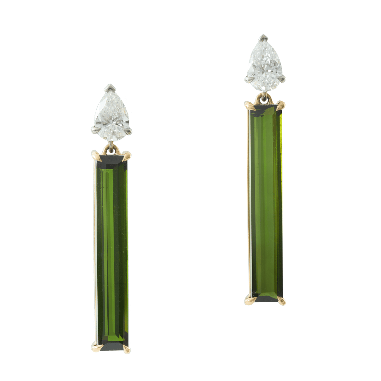 Green Tourmaline & Diamond Bar Earrings