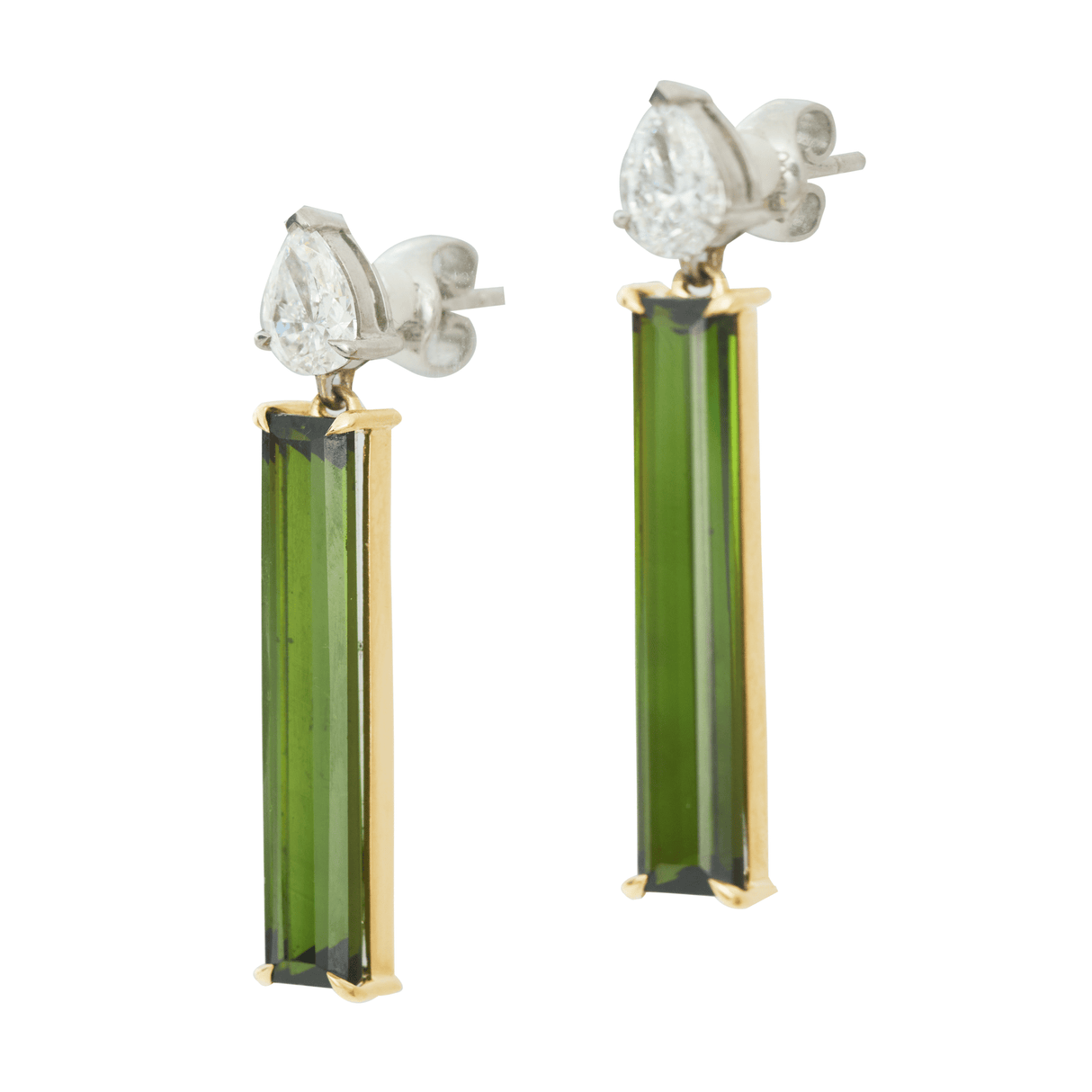 Green Tourmaline & Diamond Bar Earrings