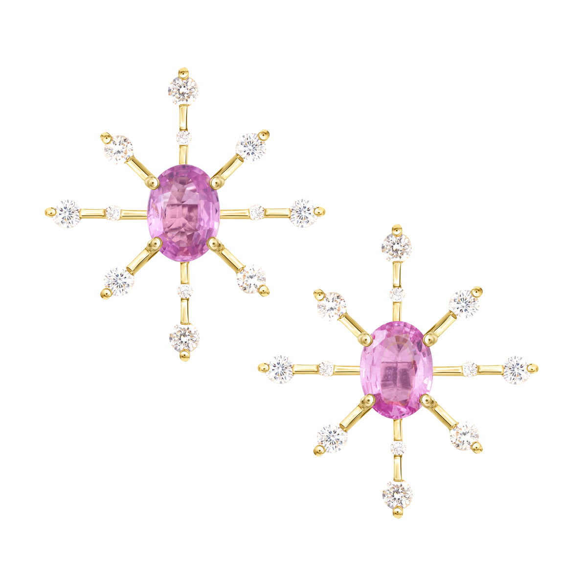 Oval Pink Sapphire & Diamond Starburst Earrings