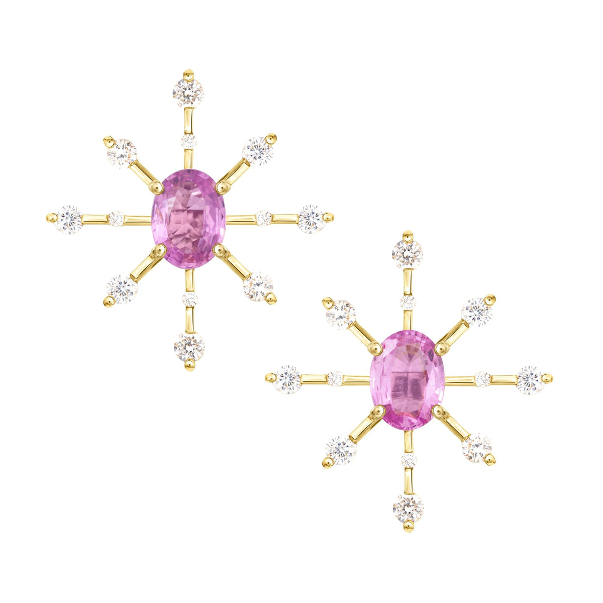 Oval Pink Sapphire & Diamond Starburst Earrings