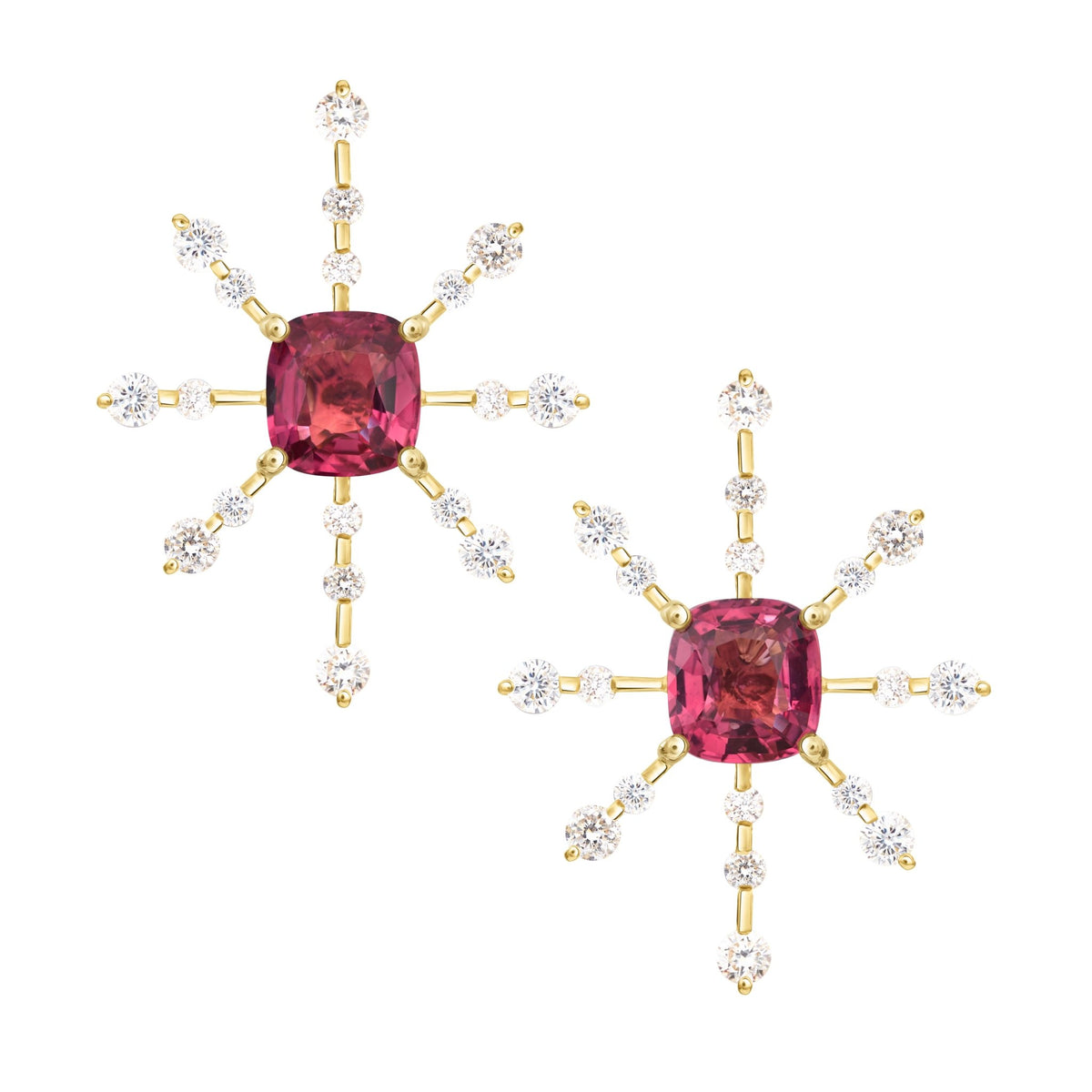 Raspberry Spinel & Diamond Starburst Earrings
