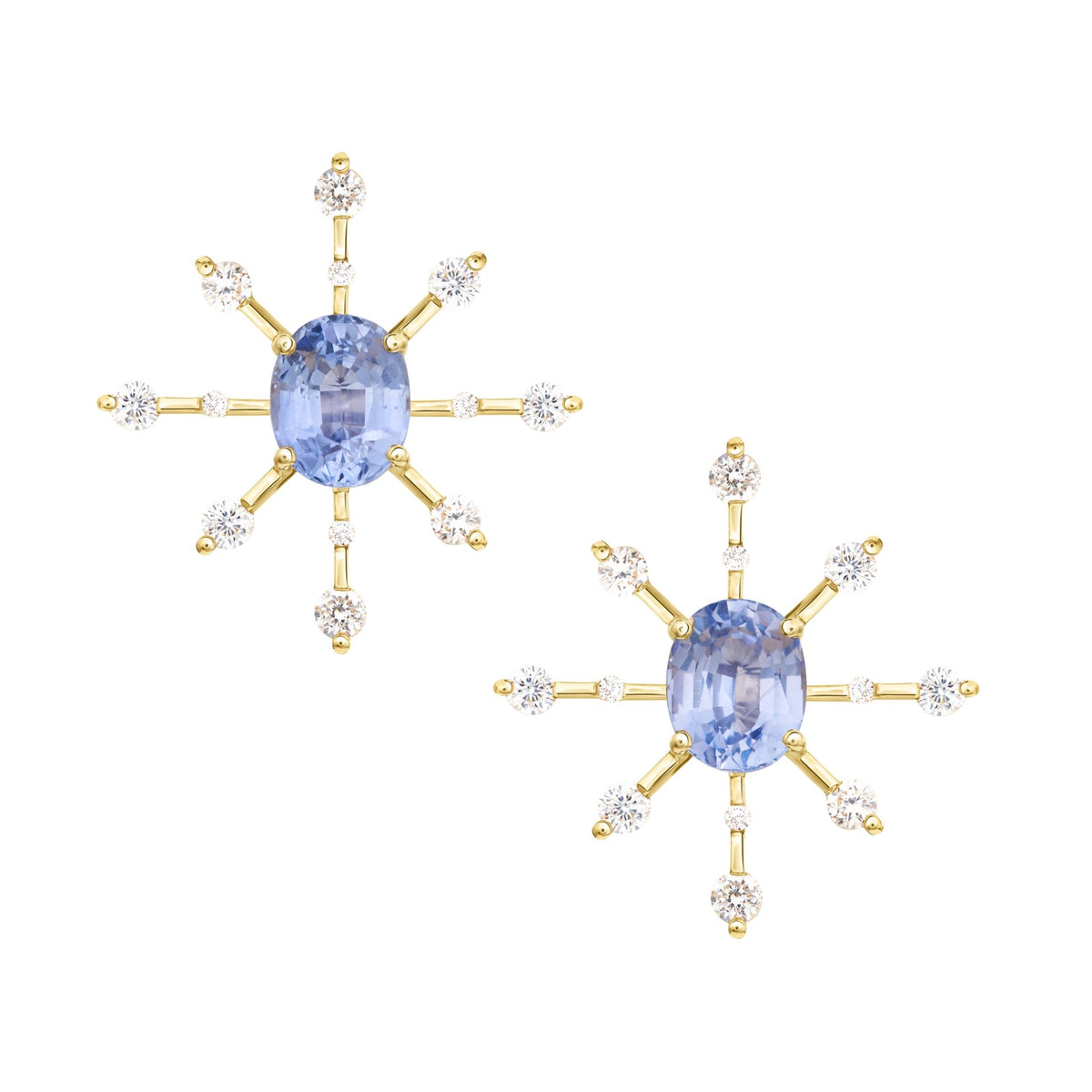 Baby Blue Sapphire & Diamond Starburst Earrings