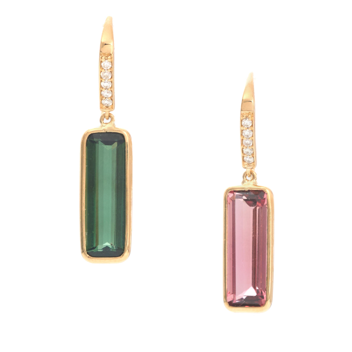 Green & Pink Tourmaline Bar Earrings
