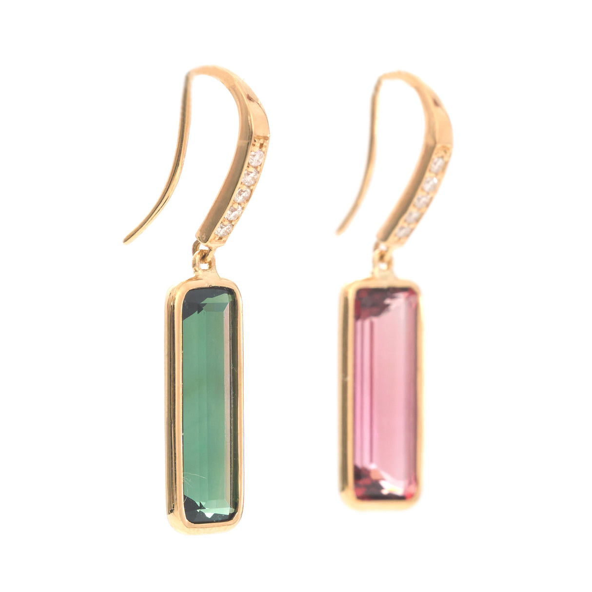 Green & Pink Tourmaline Bar Earrings