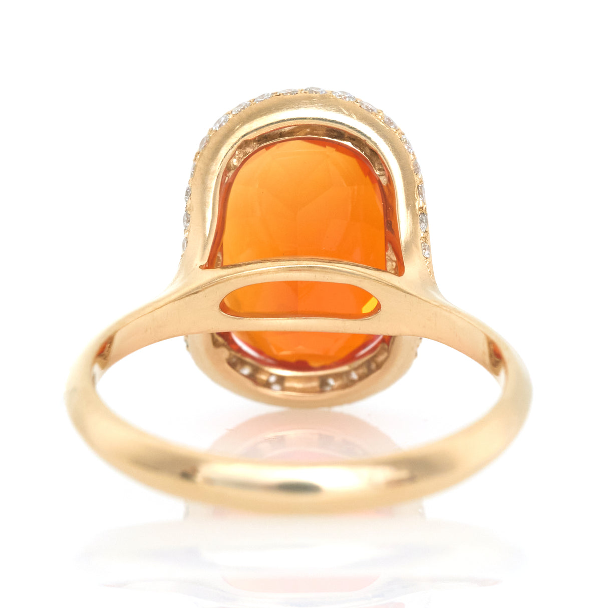 Orange fire opal 18k gold ring back view