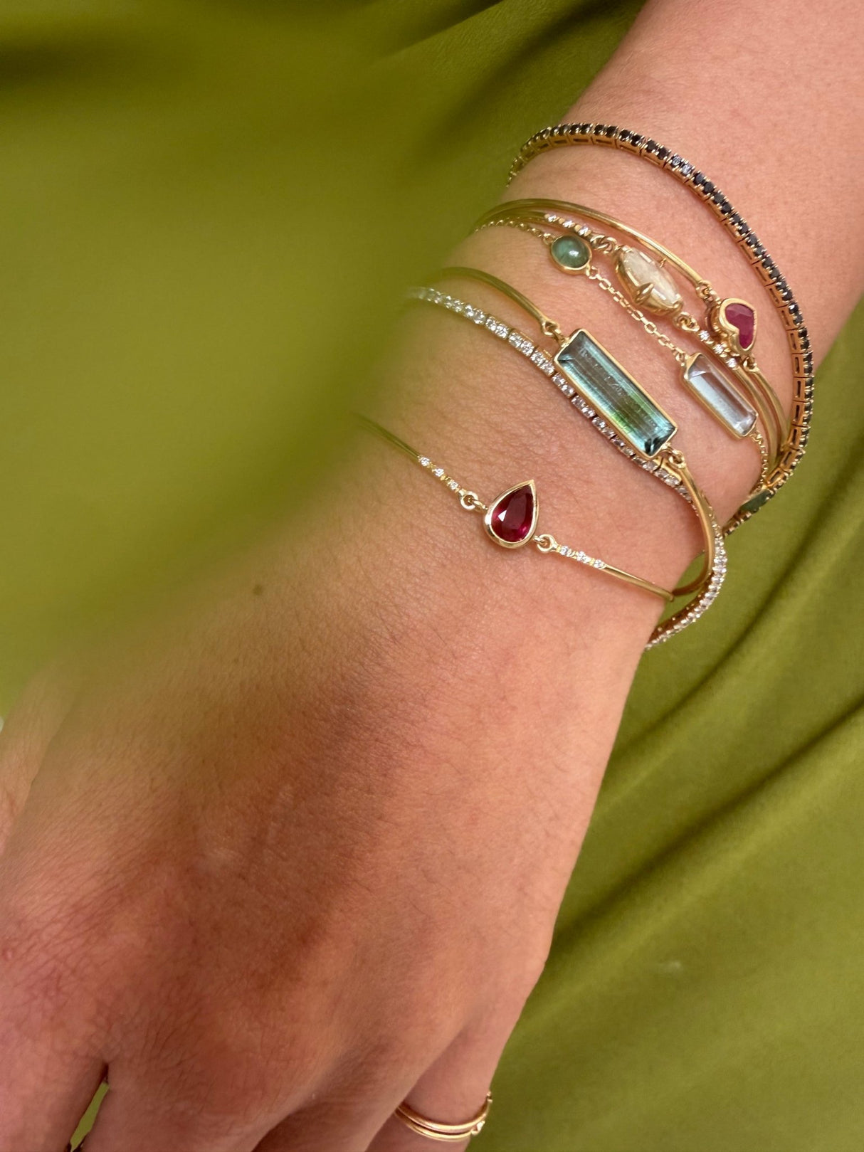 Ruby & Diamond Dewdrop Bangle