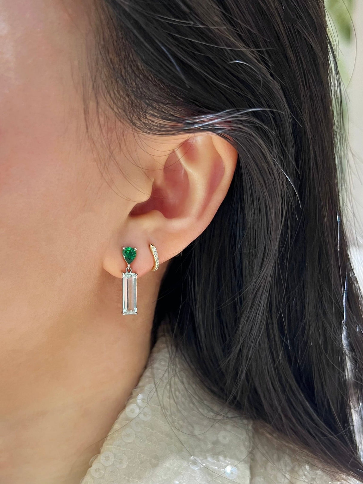 Tsavorite & Topaz Bar Earrings