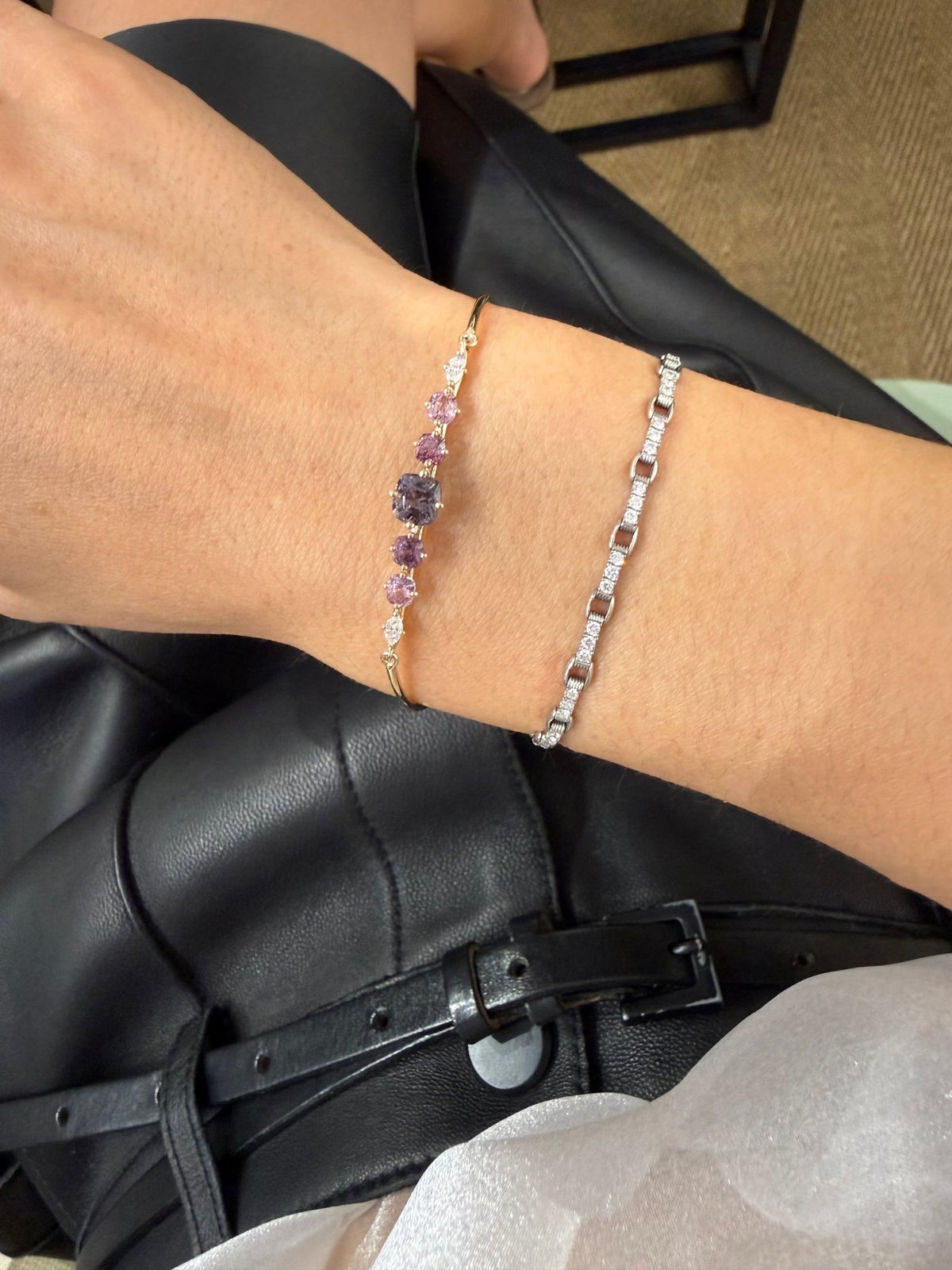 Purple & Pink Spinel Diamond Compass Bangle