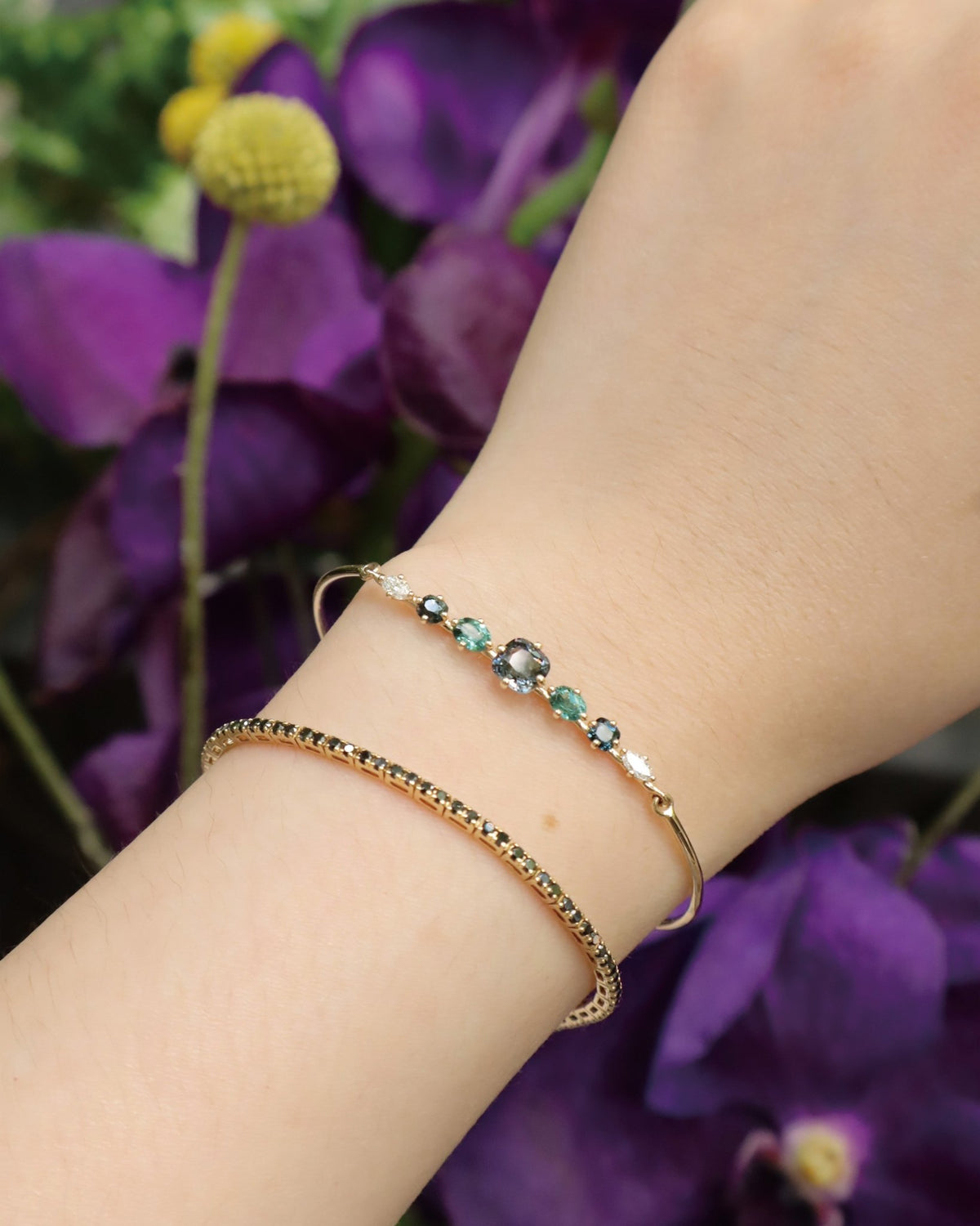 Grey Spinel, Lagoon Tourmaline & Diamond Compass Bangle