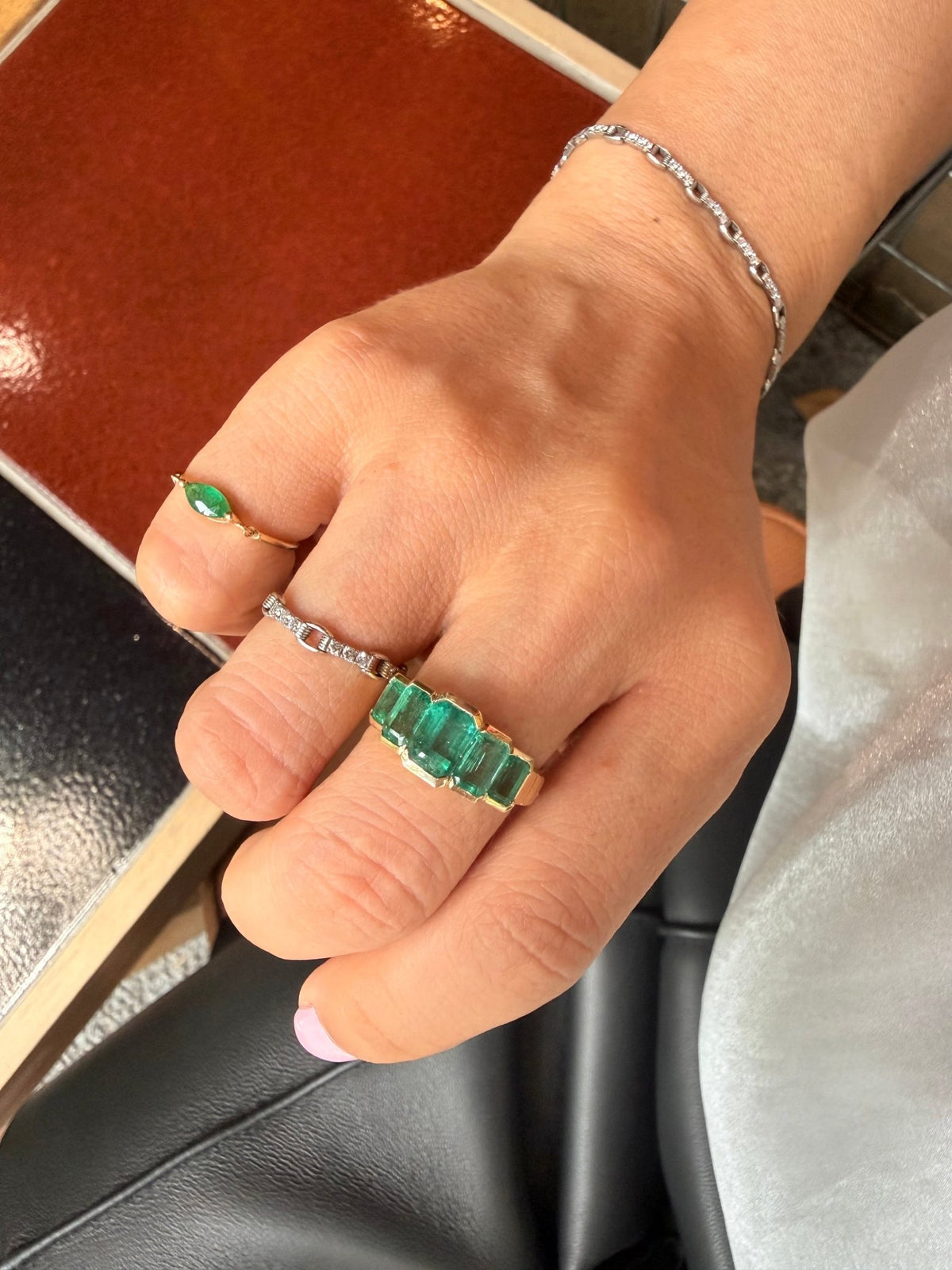 Emerald Cut Rhythm Ring