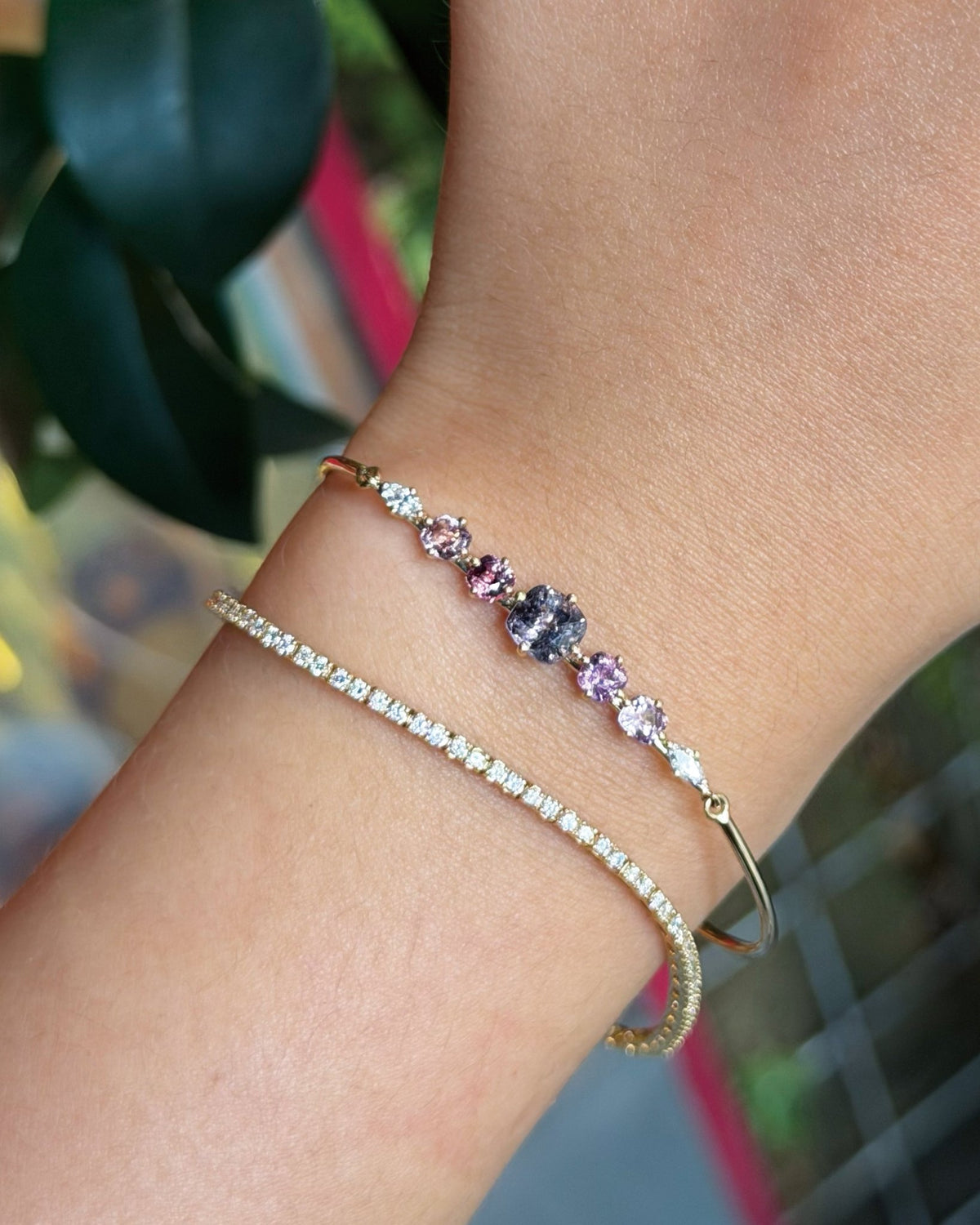 Purple & Pink Spinel Diamond Compass Bangle