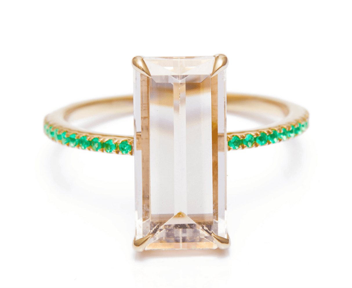 Morganite & Emerald Bar Ring