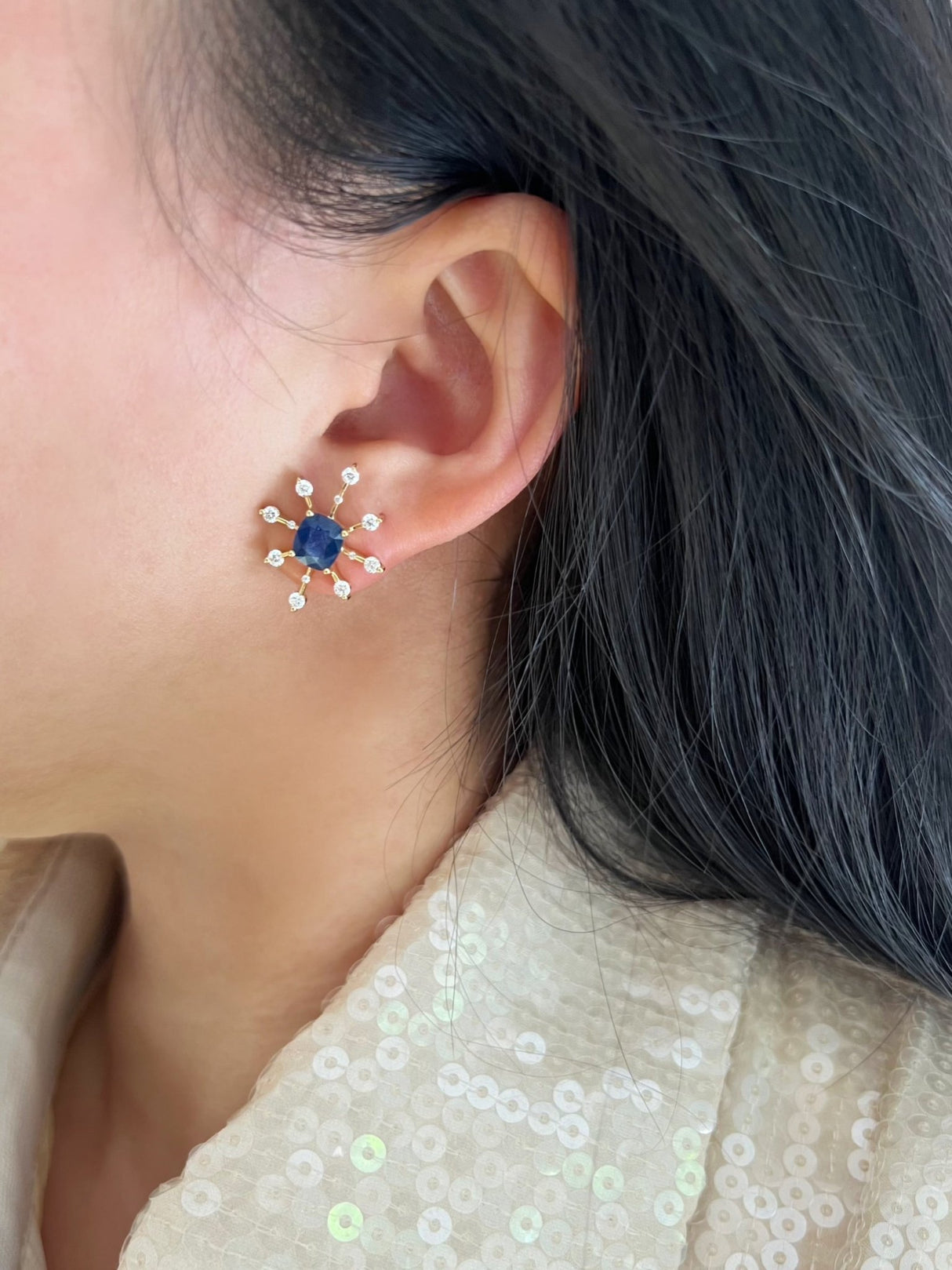 Ceylon Sapphire Starburst Earrings