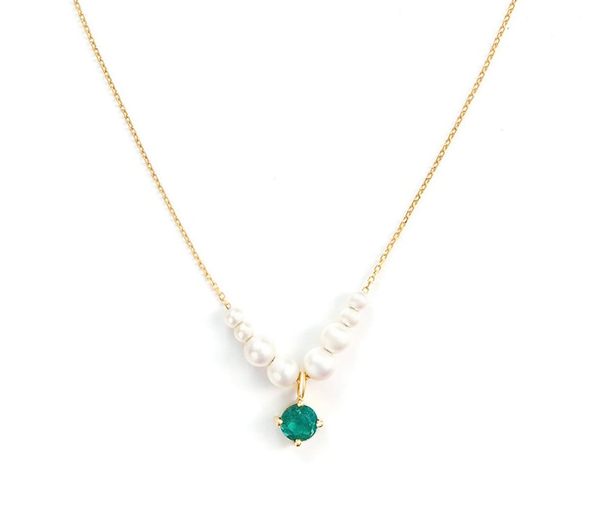 Akoya Pearl & Emerald Gaia Necklace 18k handmade fine jewelry