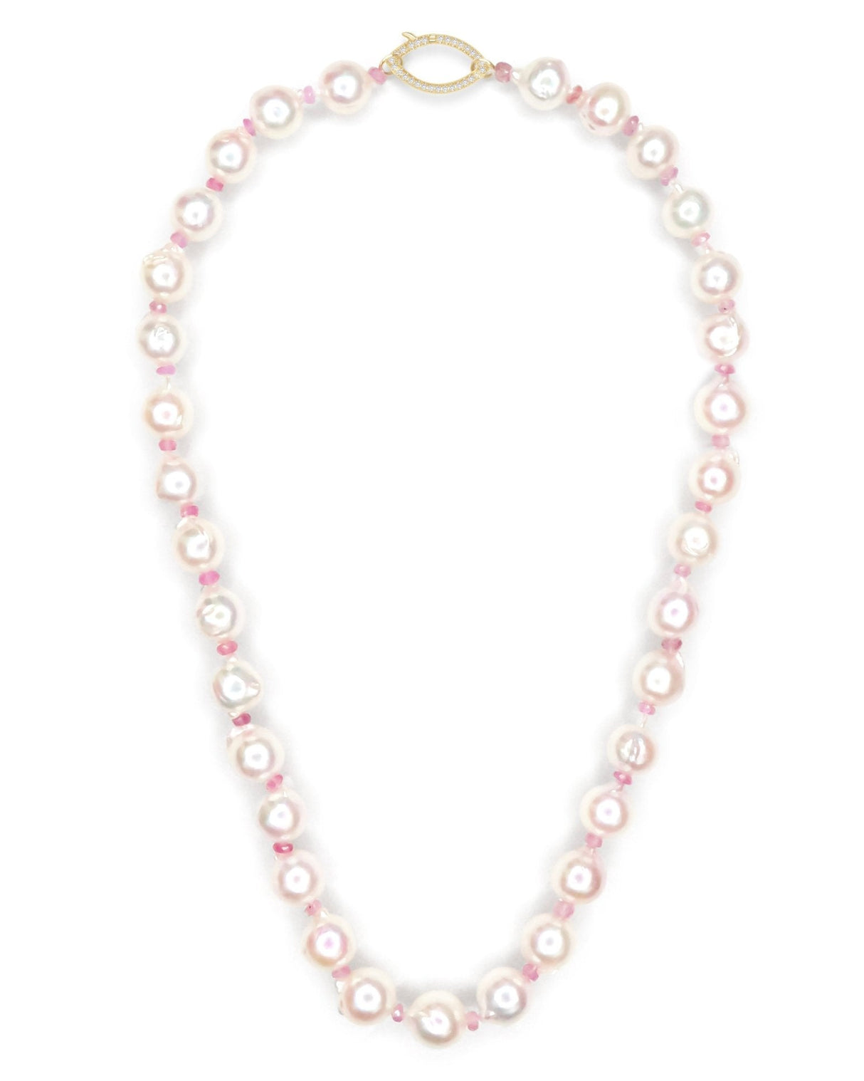 Akoya Pearl & Pink Sapphire Aphrodite Necklace 18K gold handmade fine jewelry