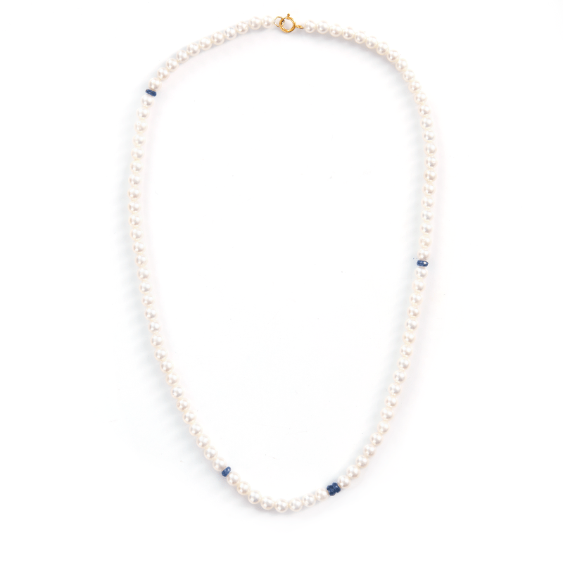Akoya Pearl & Sapphire Necklace 18k handmade fine jewelry