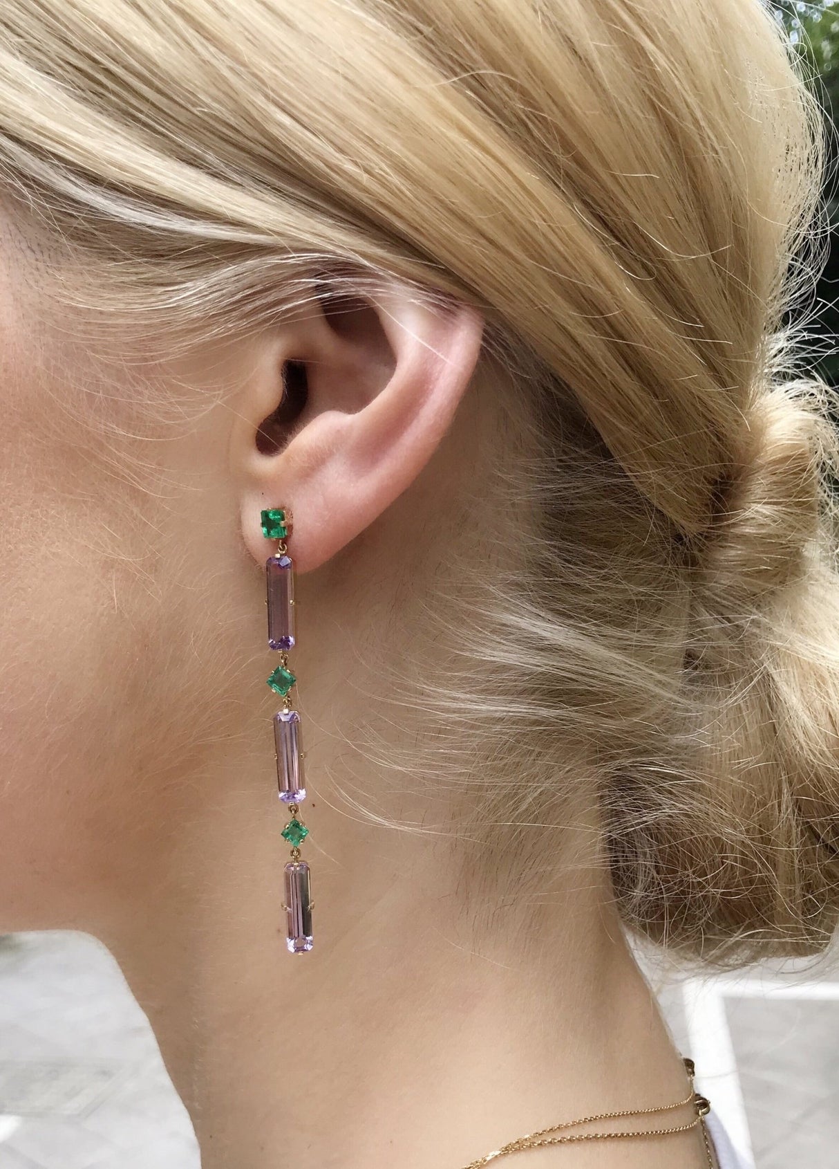 Amethyst & Emerald Cascade Bar Earrings