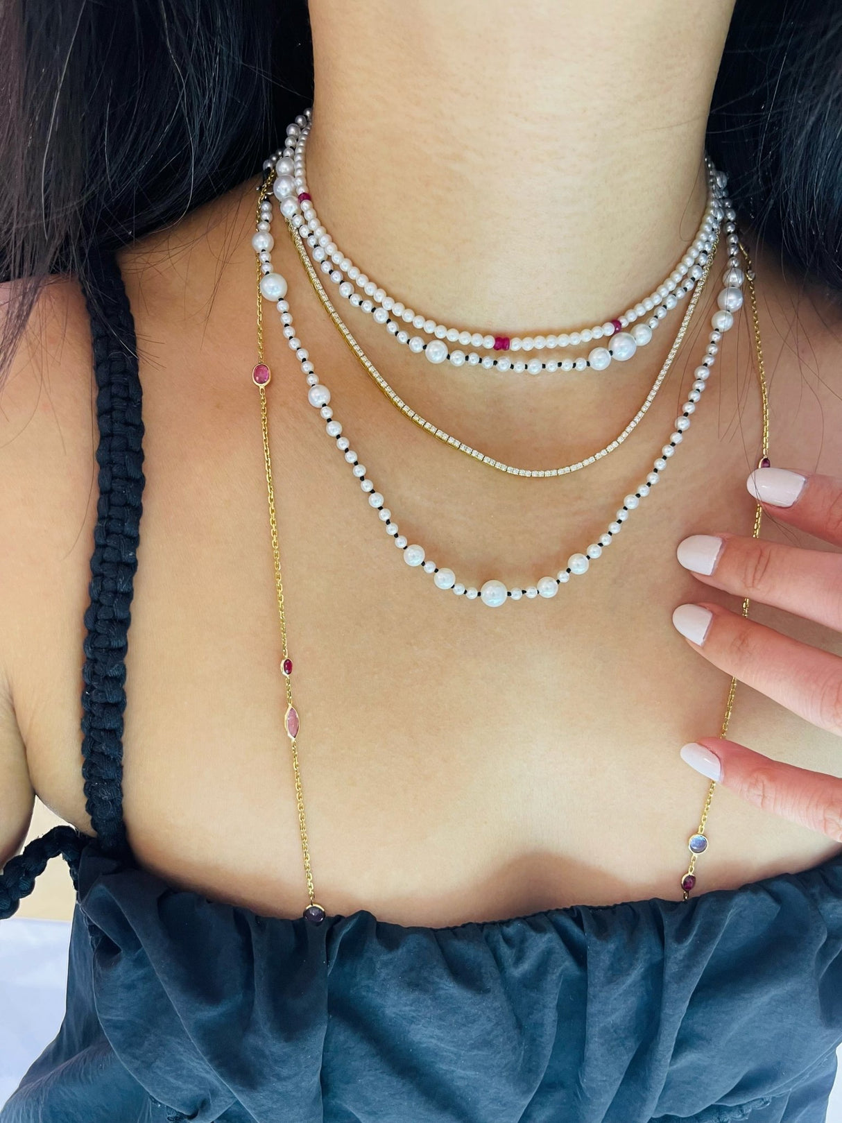 Aphrodite Akoya Pearl handmade Necklace in 18k gold on model