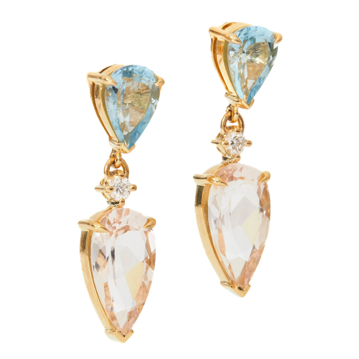 Aquamarine & Morganite Dewdrop Diamond Earrings
