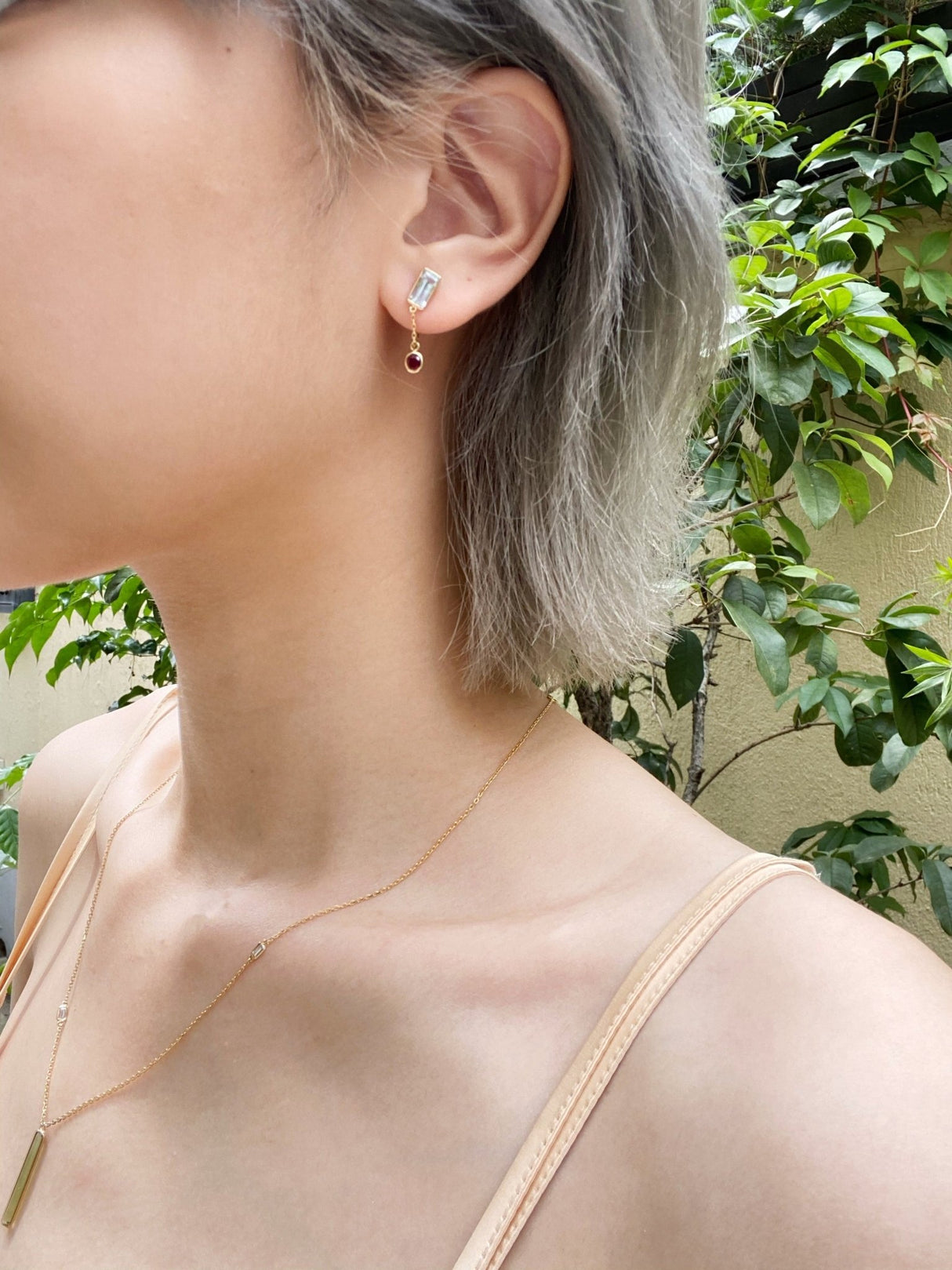 Aquamarine & Ruby Chain Earrings