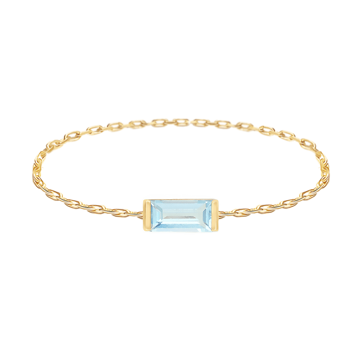 Aquamarine Baguette Chain Ring 14k gold Stackable ring