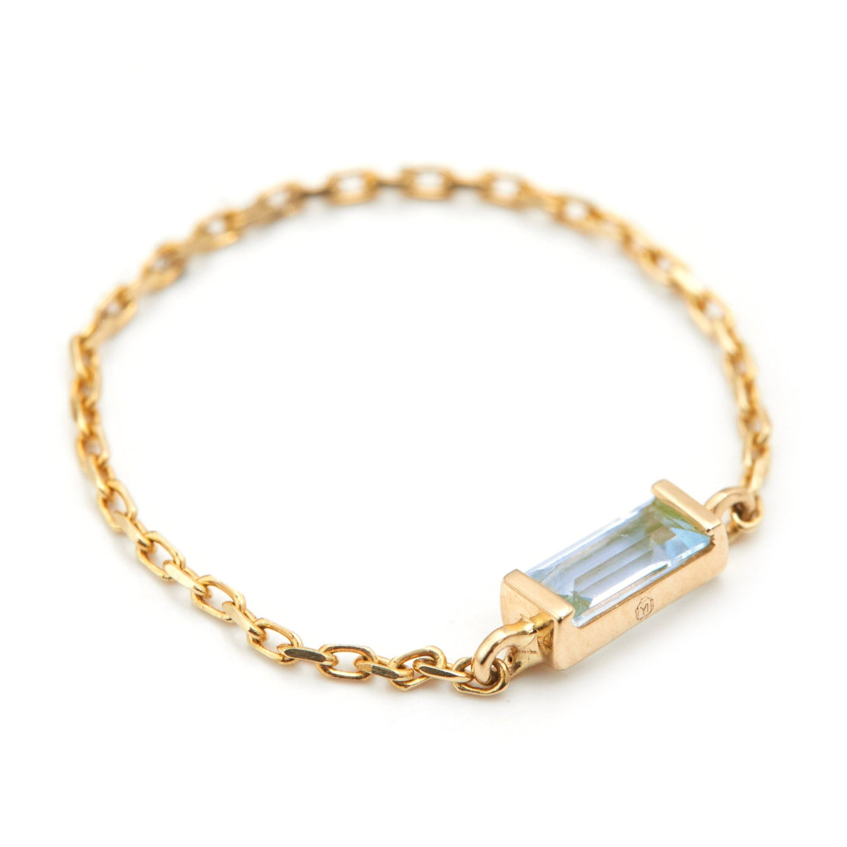 Aquamarine Baguette Chain Ring 14k gold Stackable ring side view