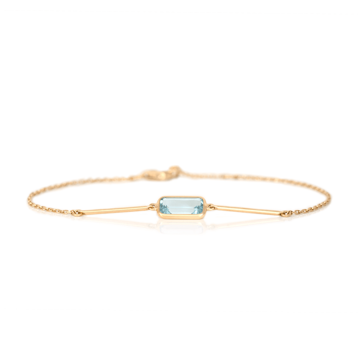 Aquamarine Bar Bracelet 18K Gold Stackable Design