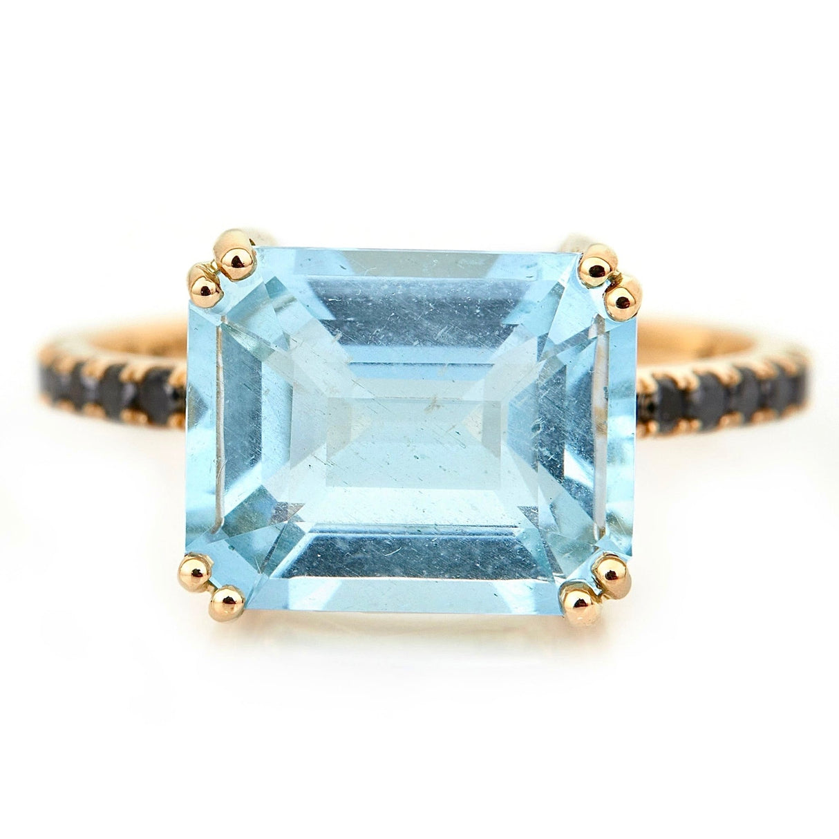Aquamarine & Black Diamond Bar Ring 18k gold engagement ring