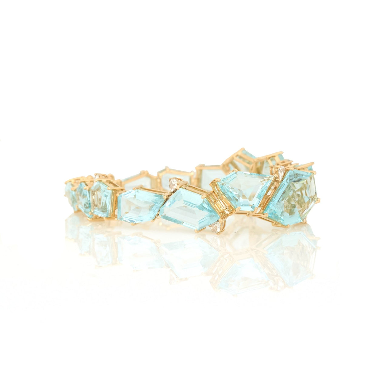 Aquamarine & Diamond Contour Bracelet 18k gold stackable design 2