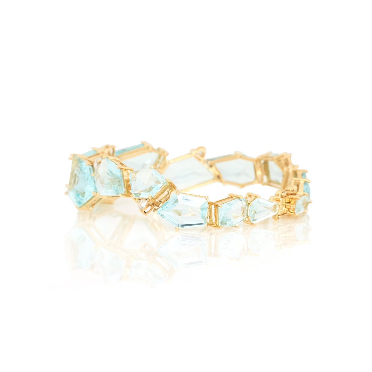 Aquamarine & Diamond Contour Bracelet 18k gold stackable design 4