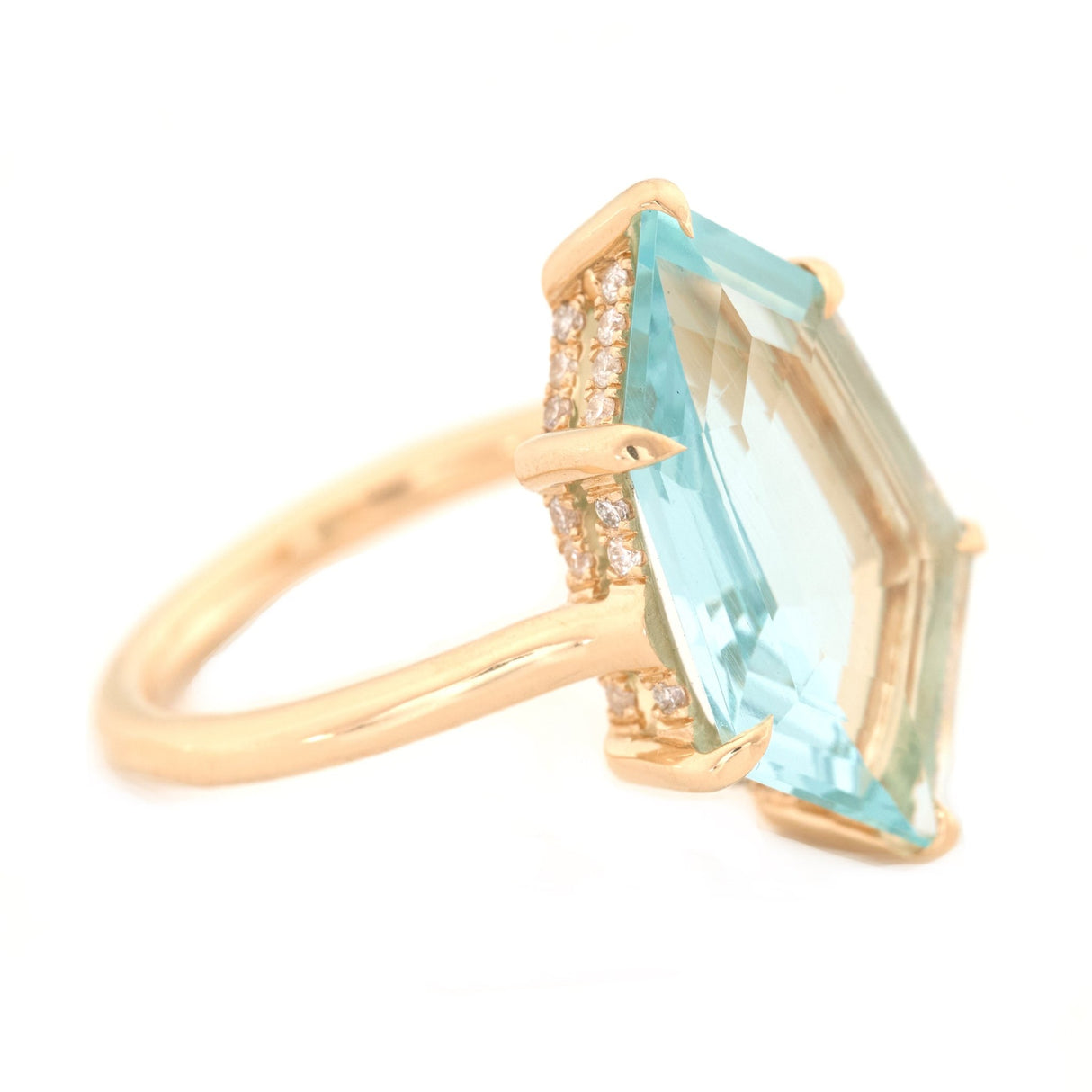Aquamarine & Diamond Contour Polygon Ring 18k gold engagement ring side view