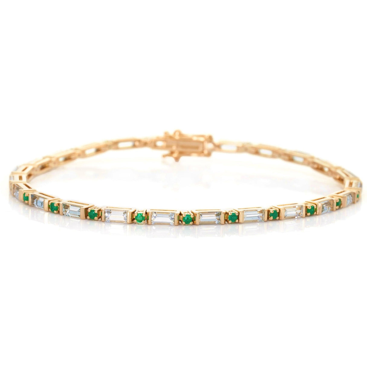 Aquamarine & Emerald Spring Tennis Bracelet 18k gold stackable design
