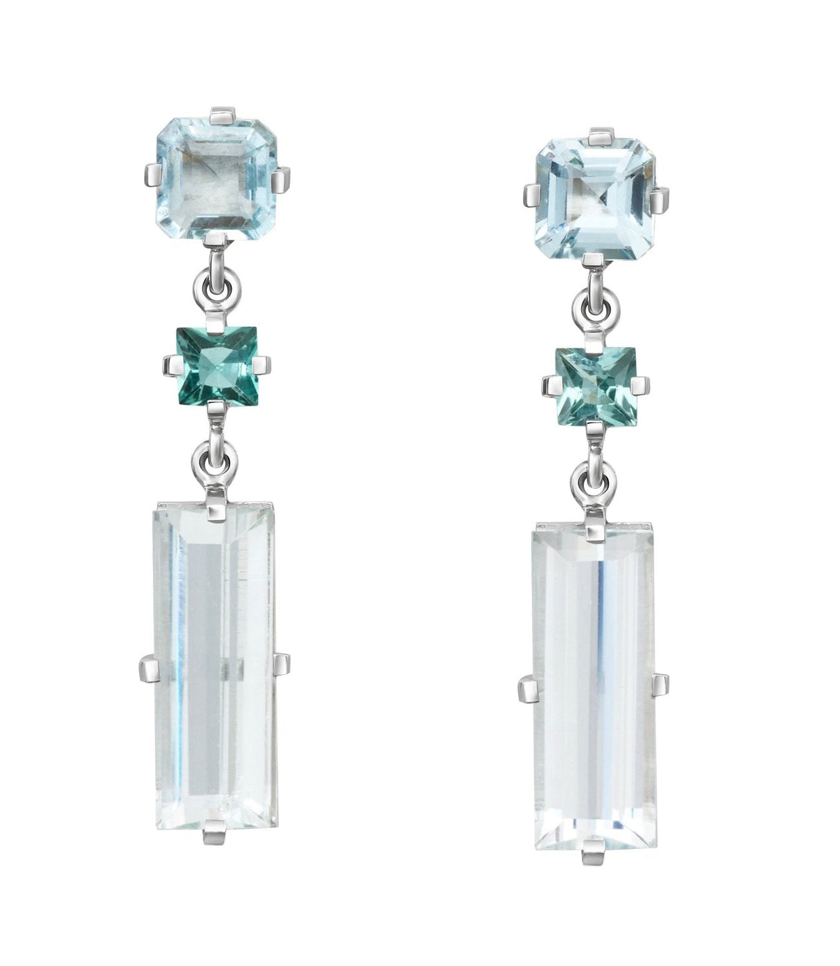 Aquamarine & Indicolite Elsa Earrings platinum Handmade fine jewelry