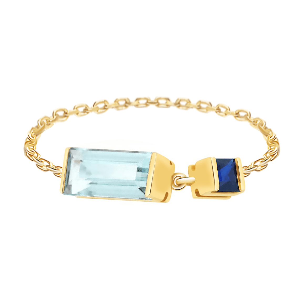 Aquamarine & Sapphire Chain Ring 18k gold Stackable ring