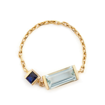 Aquamarine & Sapphire Chain Ring