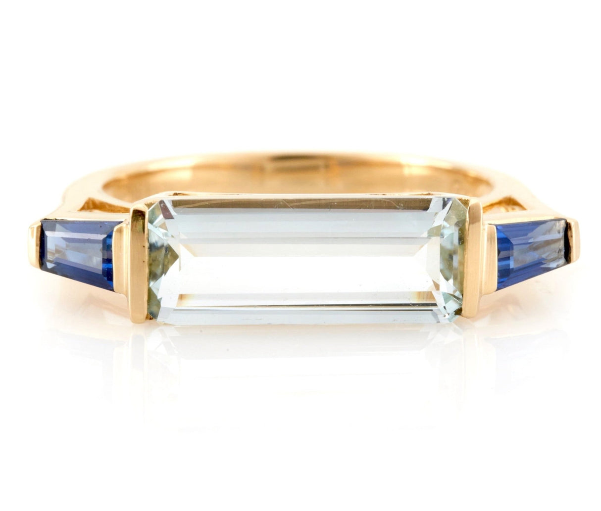 Aquamarine & Sapphire East West Bar Ring