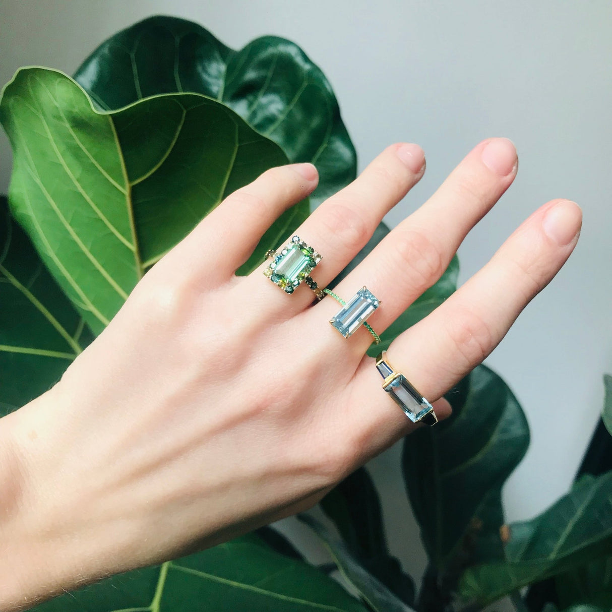 Aquamarine & Sapphire East West Bar Ring