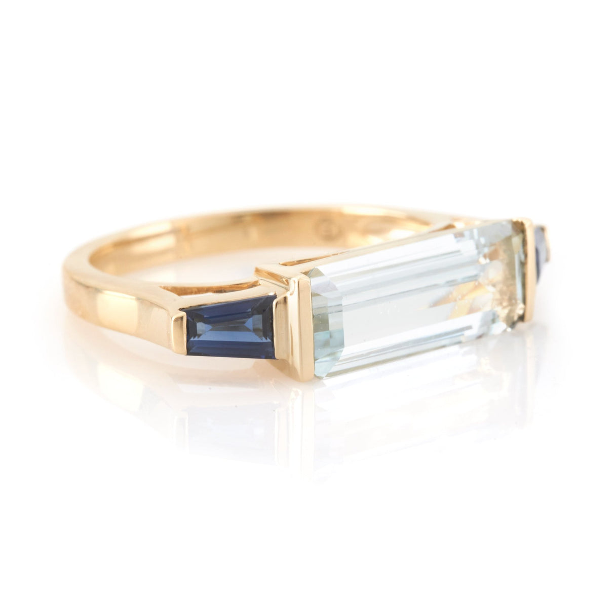 Aquamarine & Sapphire East West Bar Ring