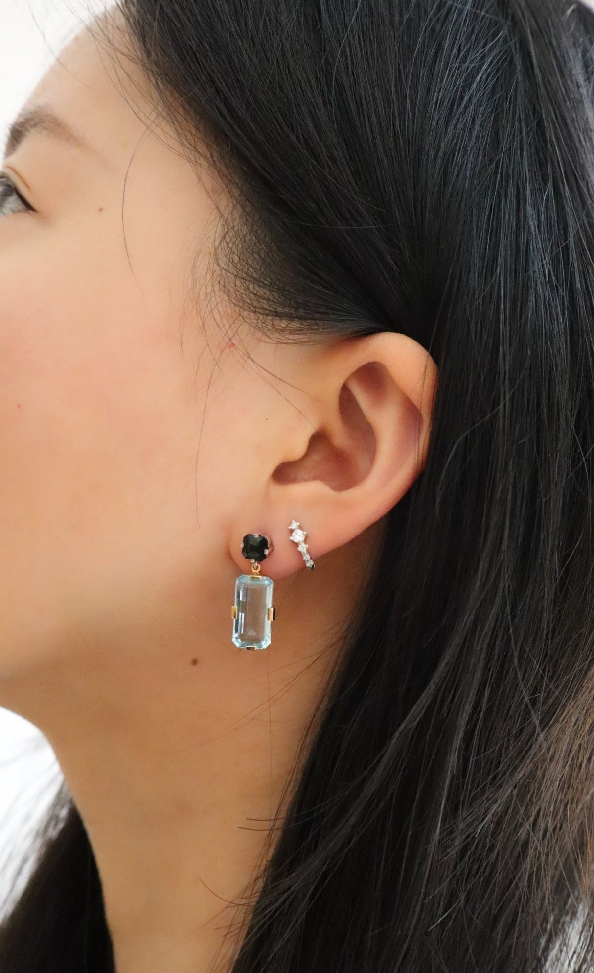 Aquamarine & Tourmaline Bar Earrings