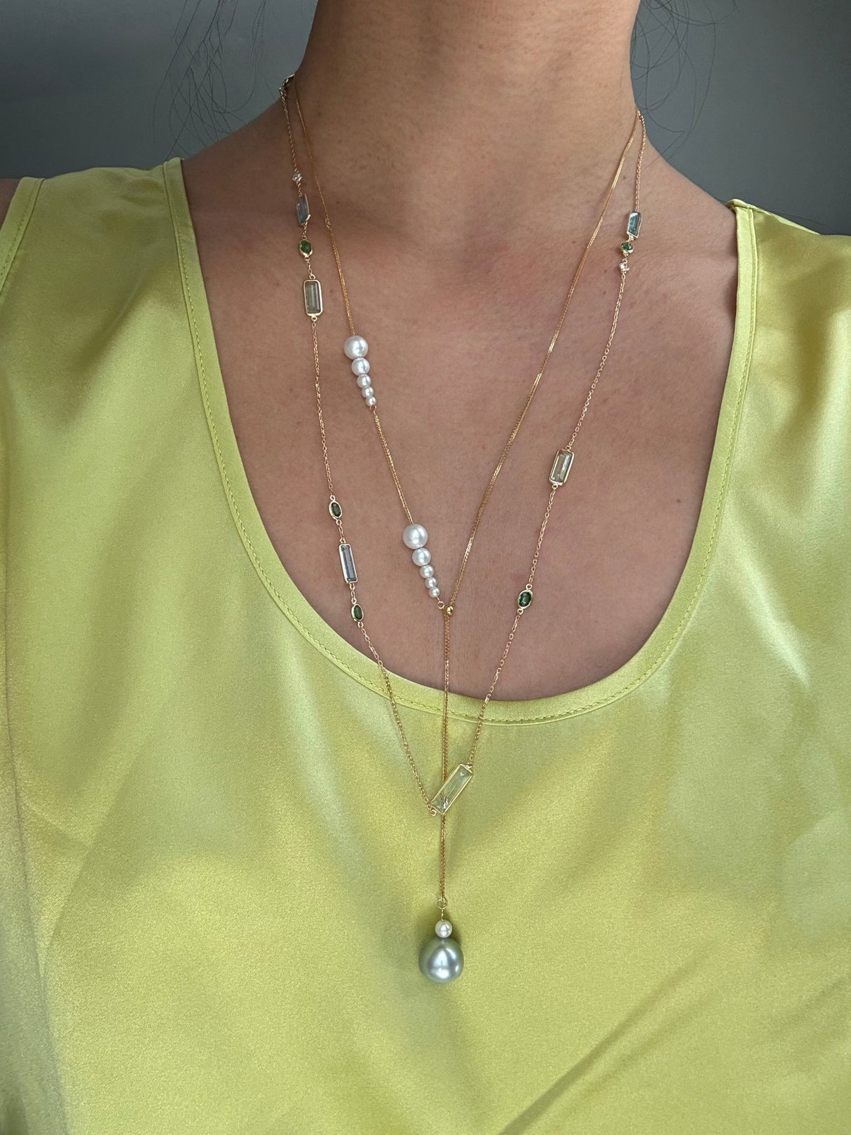 Aquamarine_Tourmaline_Tsavorite_Diamond_Candy_Necklace_18K_gold_handmade_fine_jewelry_on_model_1