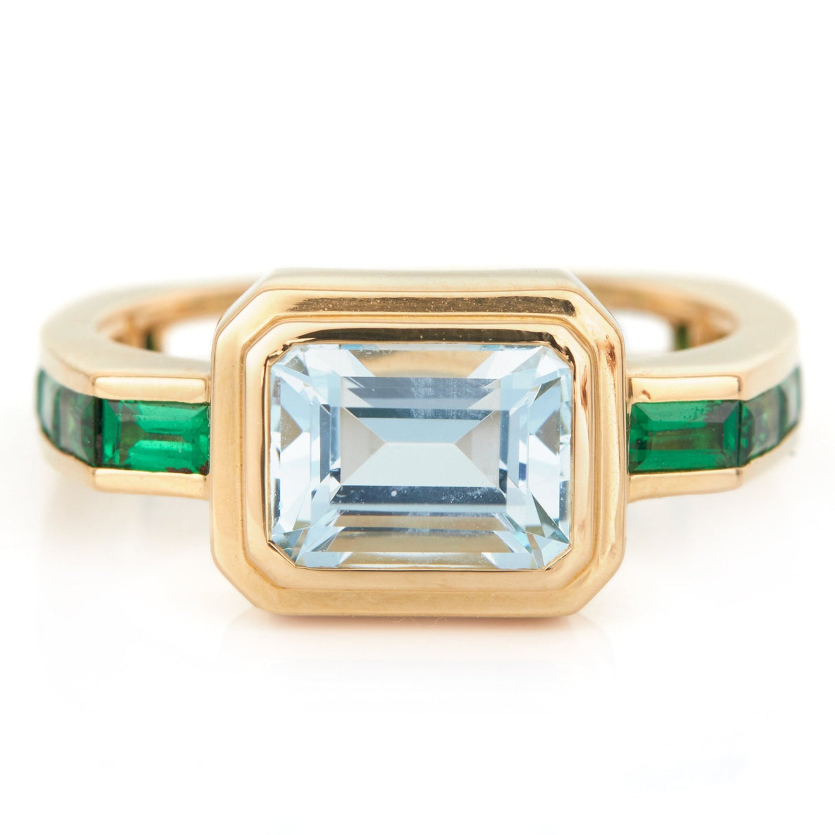 Aquamarine & Tsavorite Circa Ring 18k gold Stackable ring