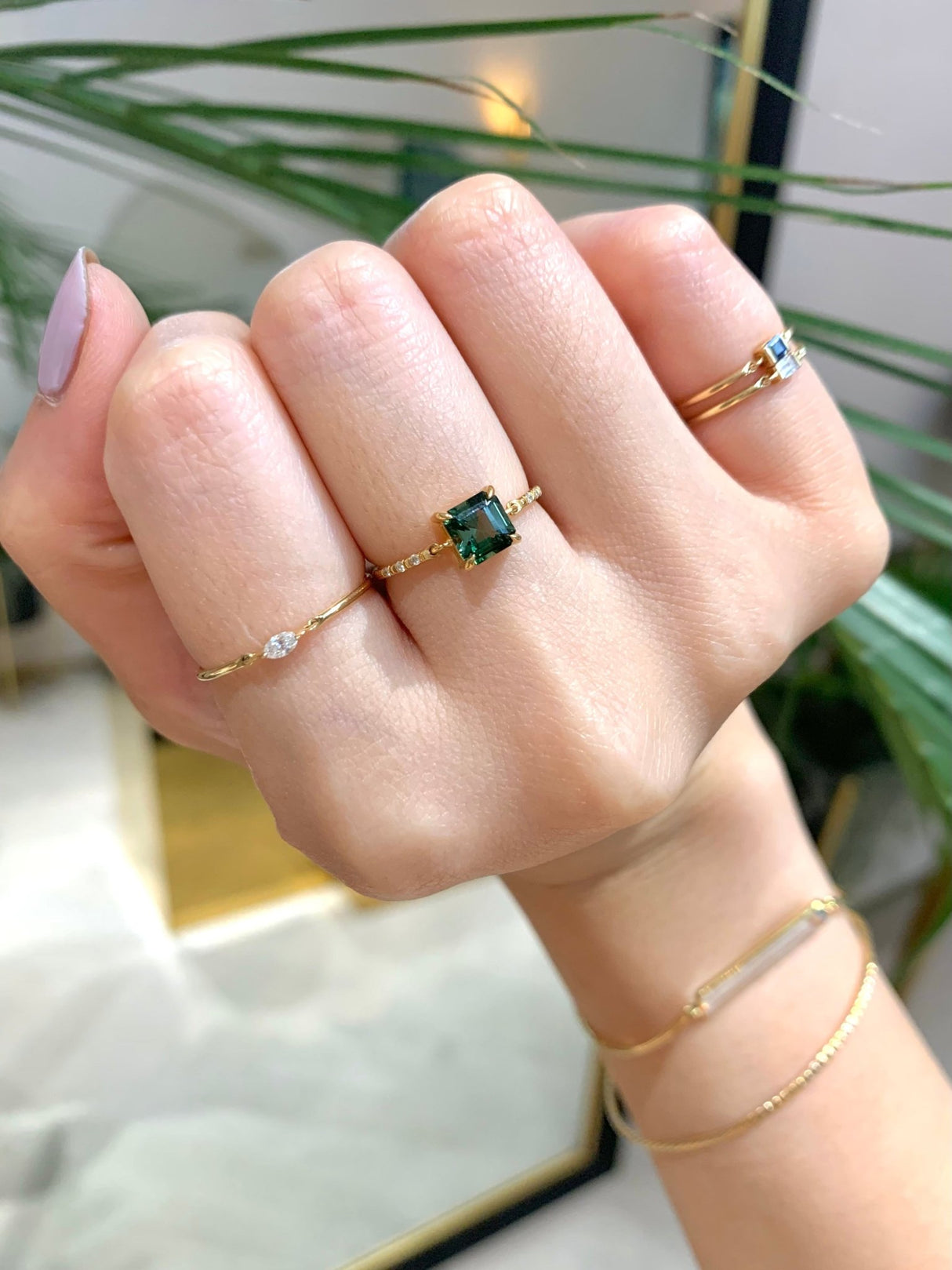 Ascher Moss Tourmaline Petite Circle Diamond Ring 18k gold Stackable ring on model