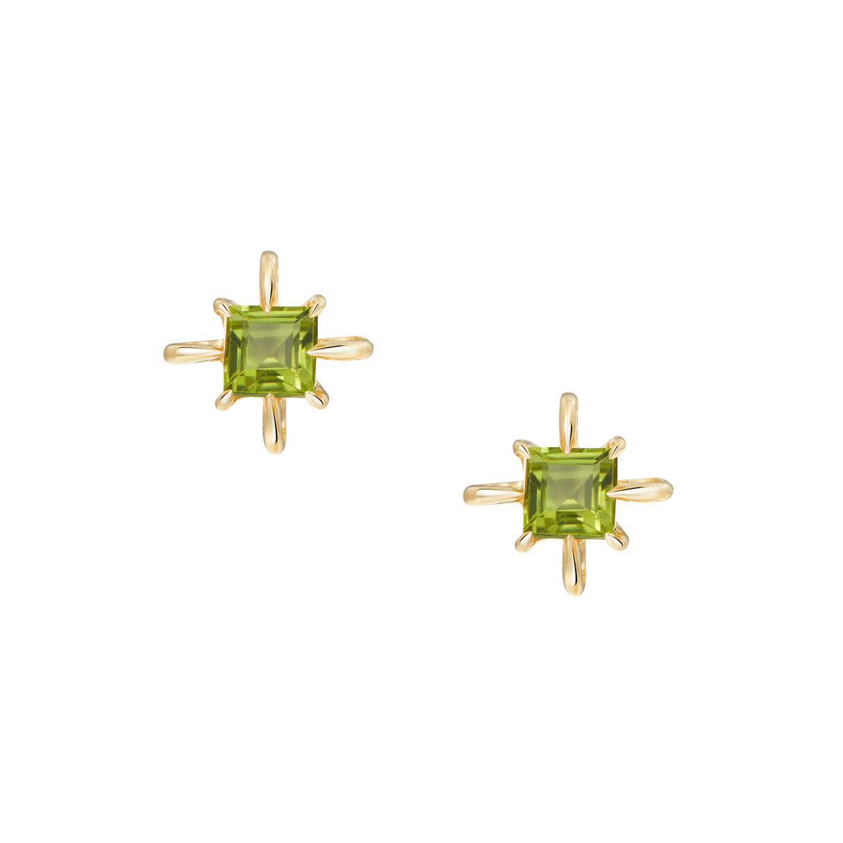 August Birthstone Peridot Studs 14K Gold Handmade Fine Jewelry