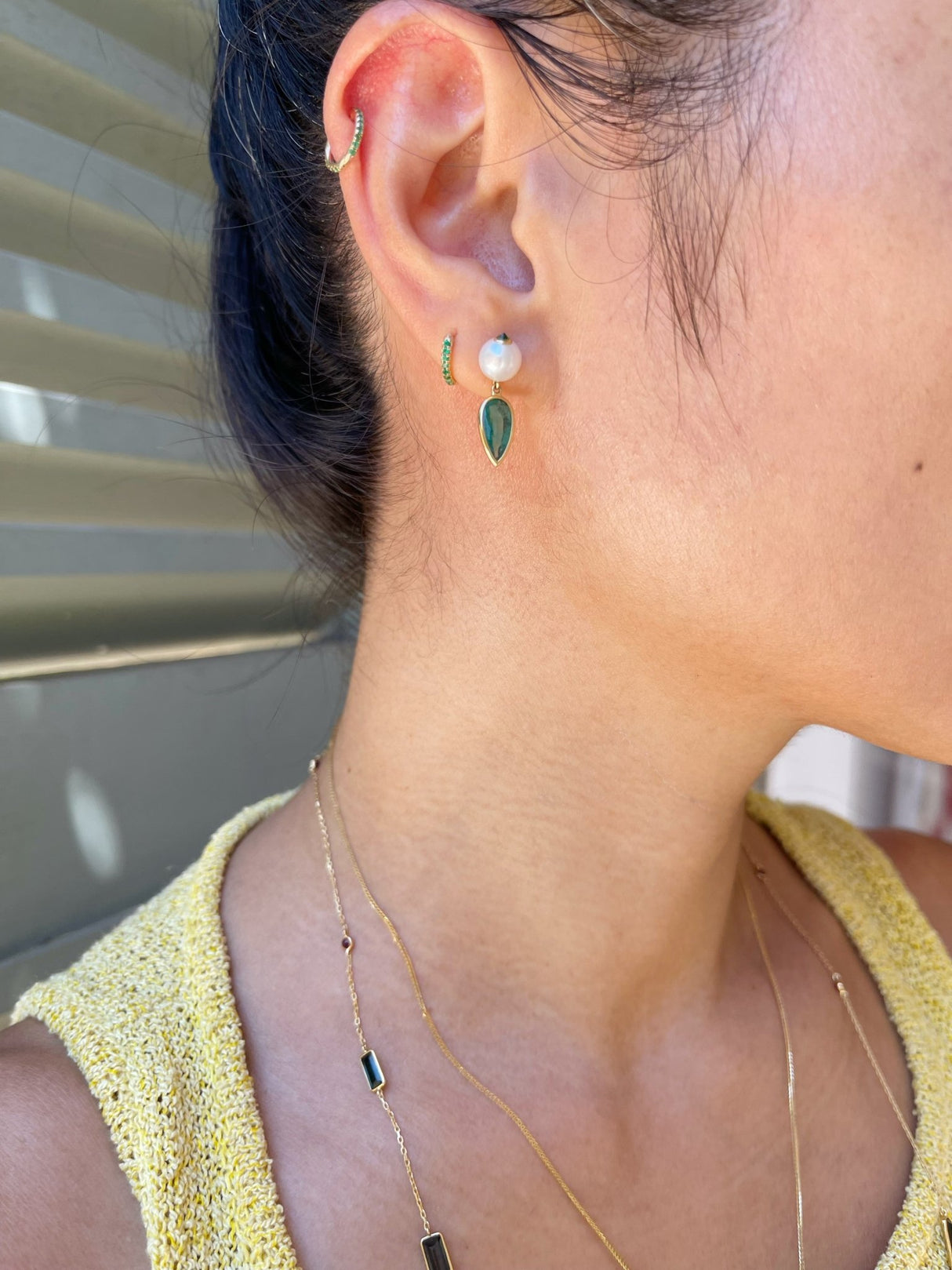 Pearl Emerald & Tsavorite Spike Earrings