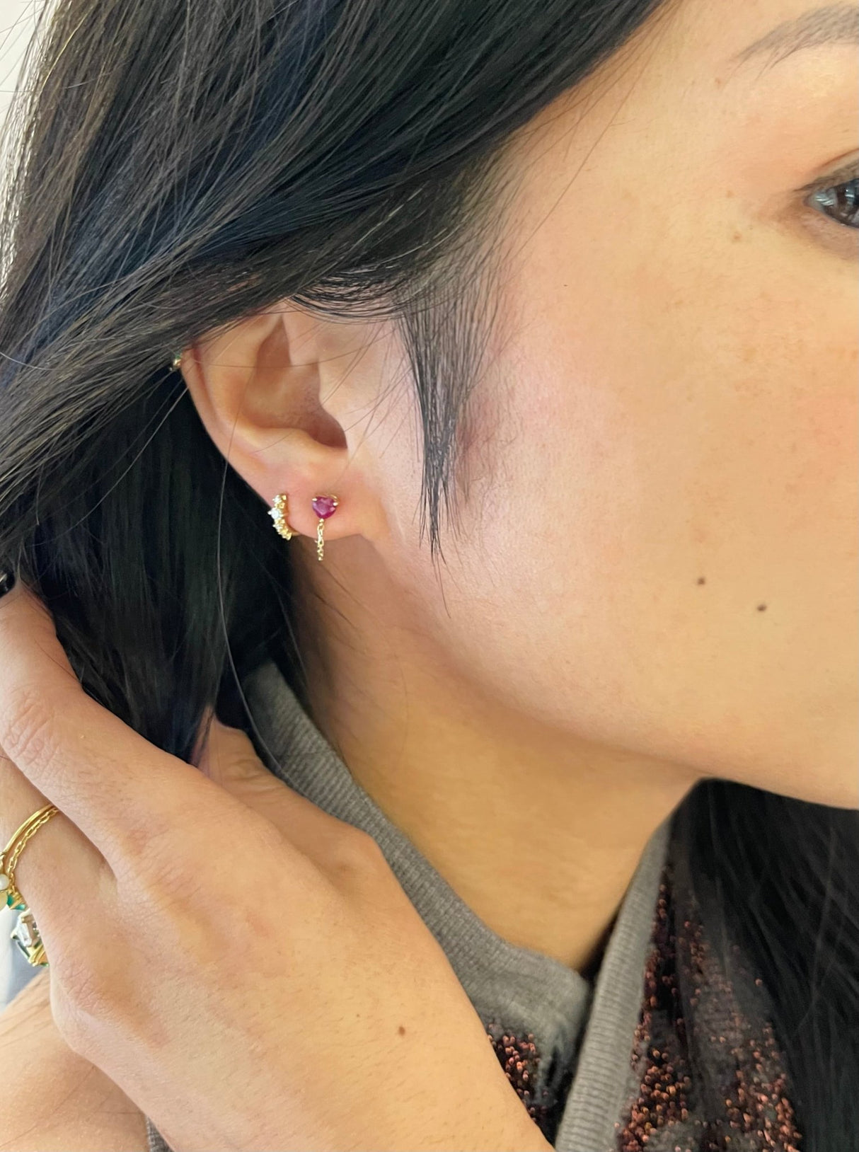 Ruby Heart Chain Earring