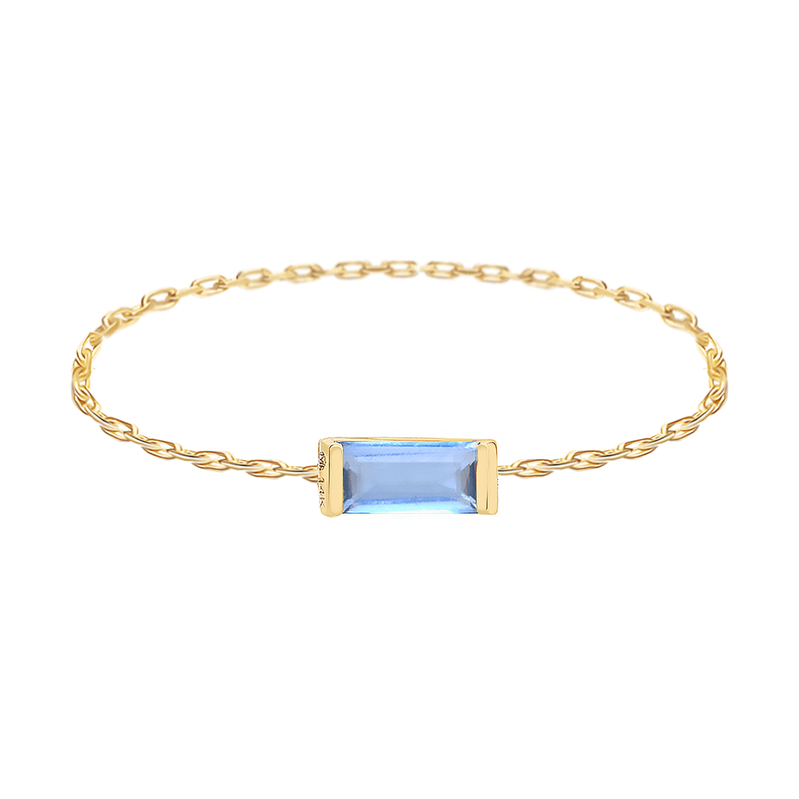 Baby Blue Sapphire Baguette Chain Ring 14k gold Stackable ring