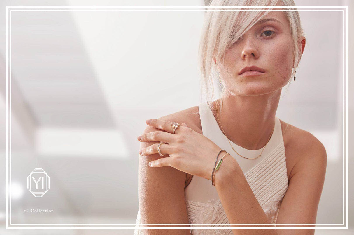 Black Diamond Tennis Bracelet 18k gold stackable design on model