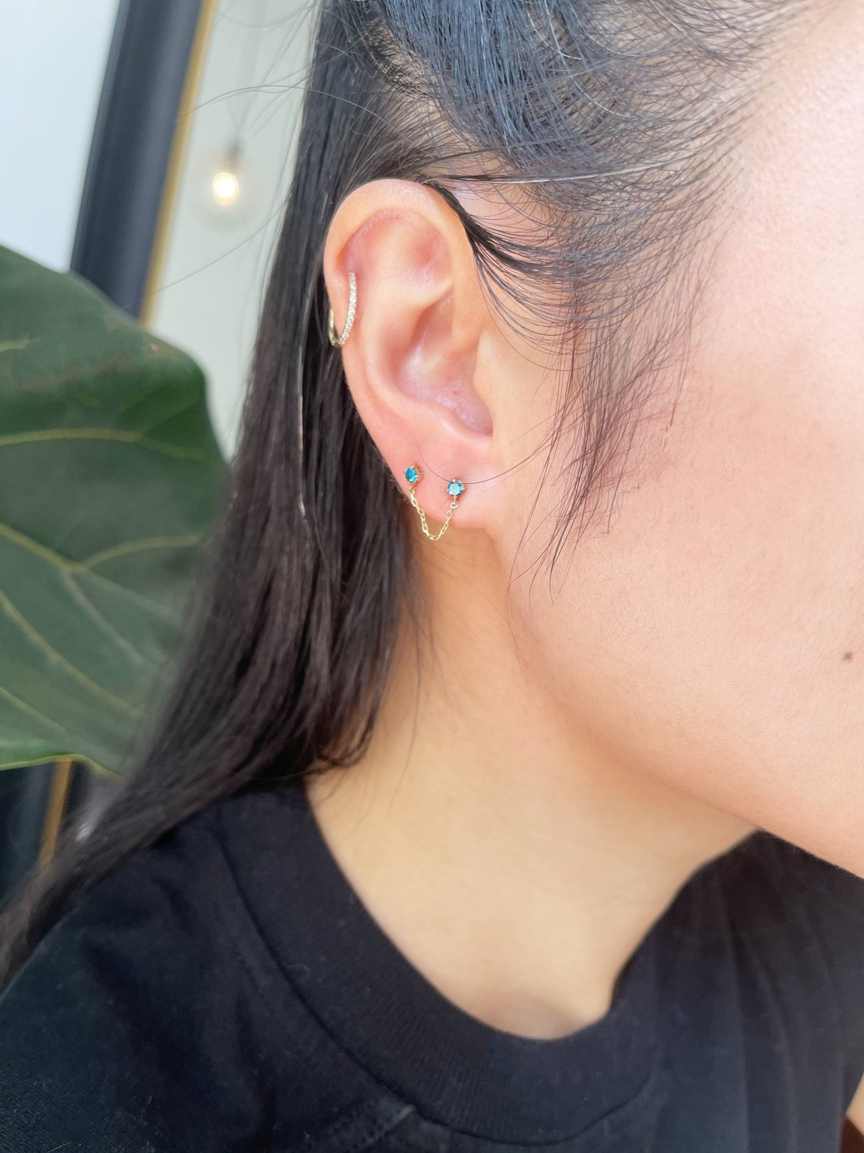 Blue Diamond Linked Chain Earring